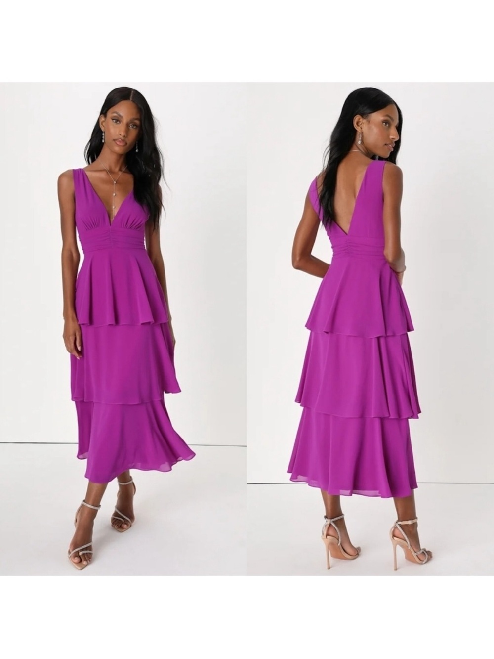 NWT Lulus Celebration Time Sleeveless Tiered Midi Dress Medium Purple cocktail
